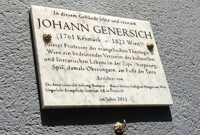 In der Florianigasse 36 in Wien-Josefstadt erinnert eine Gedenktafel an Johann Genersich, den ersten Professor für Kirchengeschichte an der Protestantisch-Theologischen Lehranstalt in Wien. Foto: epdÖ/Dasek