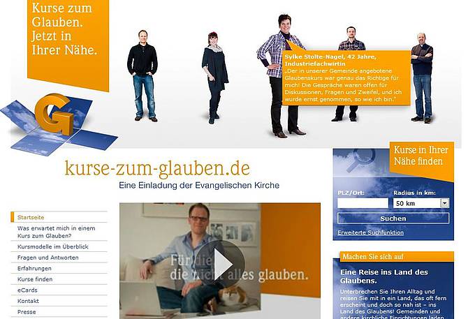 Informationen zu den Glaubenskursen, die von der EKD angeboten werden, findet man auch im Internet: www.kurse-zum-glauben.de (Foto: screenshot)