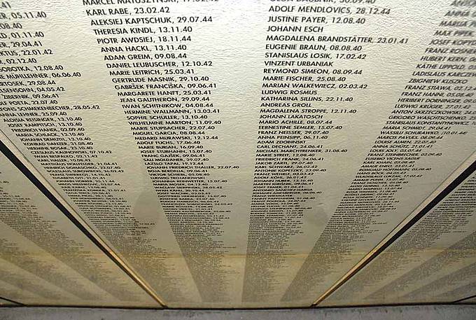 Tafel mit Namen der Opfer der nationalsozialistischen Diktatur in der Gedenkstätte Schloss Hartheim in Oberösterreich. Foto: M. Uschmann