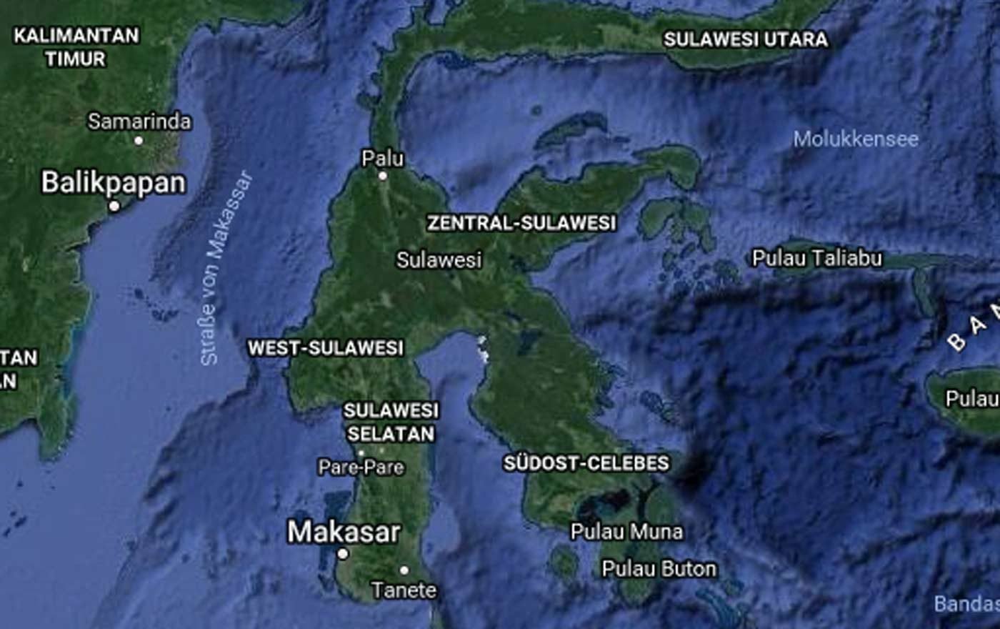 In der Provinz Zentral-Sulawesi leben knapp 2,6 Millionen Menschen. Foto: Google Earth/Screenshot