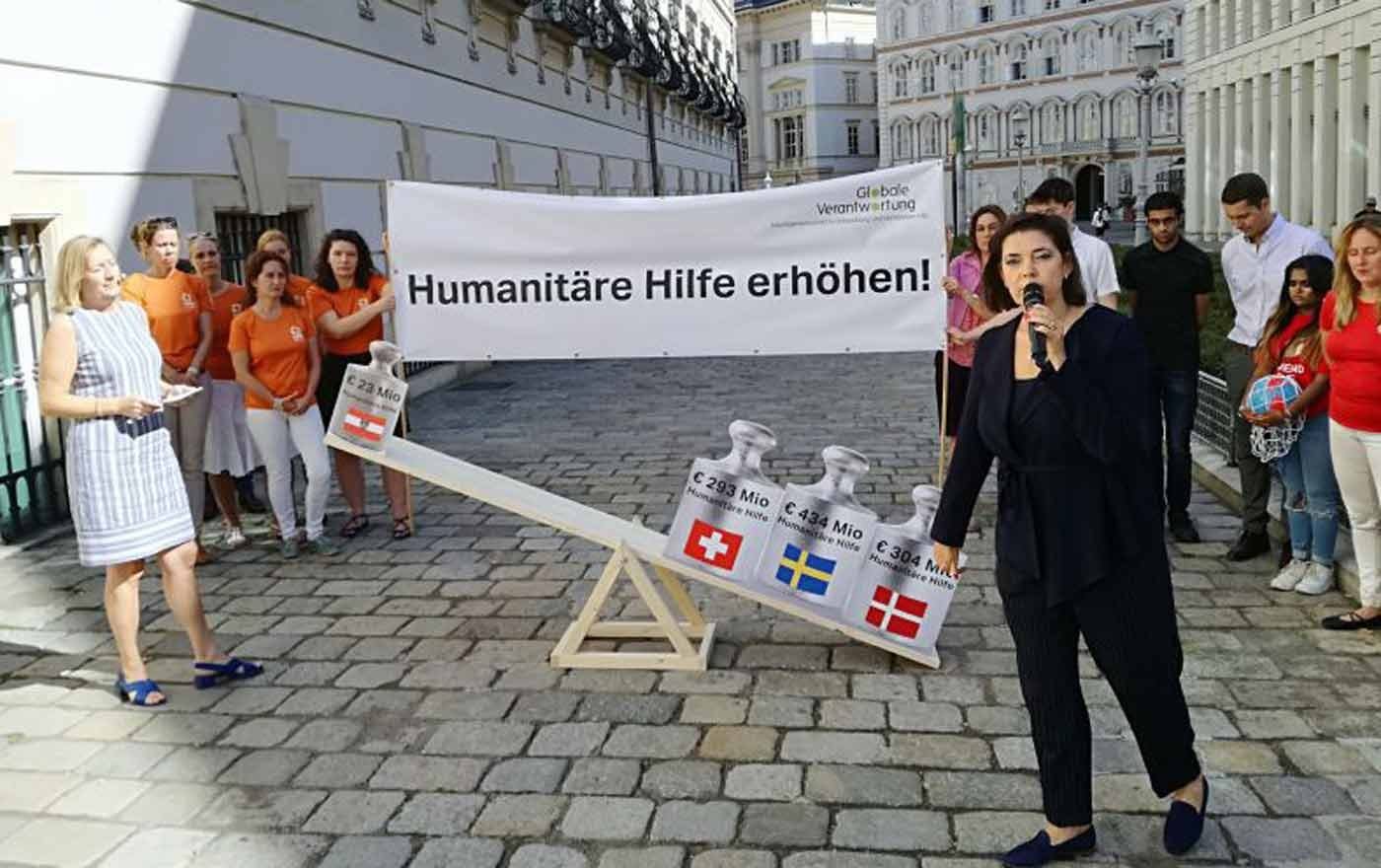 Eine Verdreifachung des Auslandskatastrophenhilfefonds forderten die NGOs in der Wiener Innenstadt. Foto: AG Globale Verantwortung