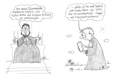 Humor aus sicherer Entfernung: Pfarrer und Cartoonist Siegfried Kolck-Thudt analysiert die Coronakrise mit scharfer Feder.