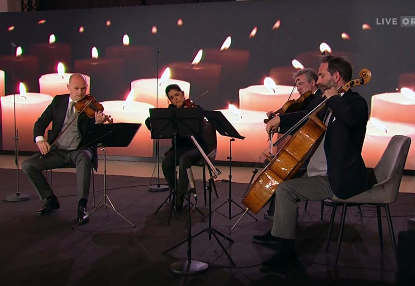 Musikalisch gestaltet wurde die Feier von einem Streichquartett der Wiener Philharmoniker. Foto: ORF/Screenshot