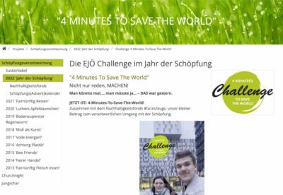 EJÖ Challenge „4 Minutes To Save The World“ startet mit „Earthday“ am 22. April