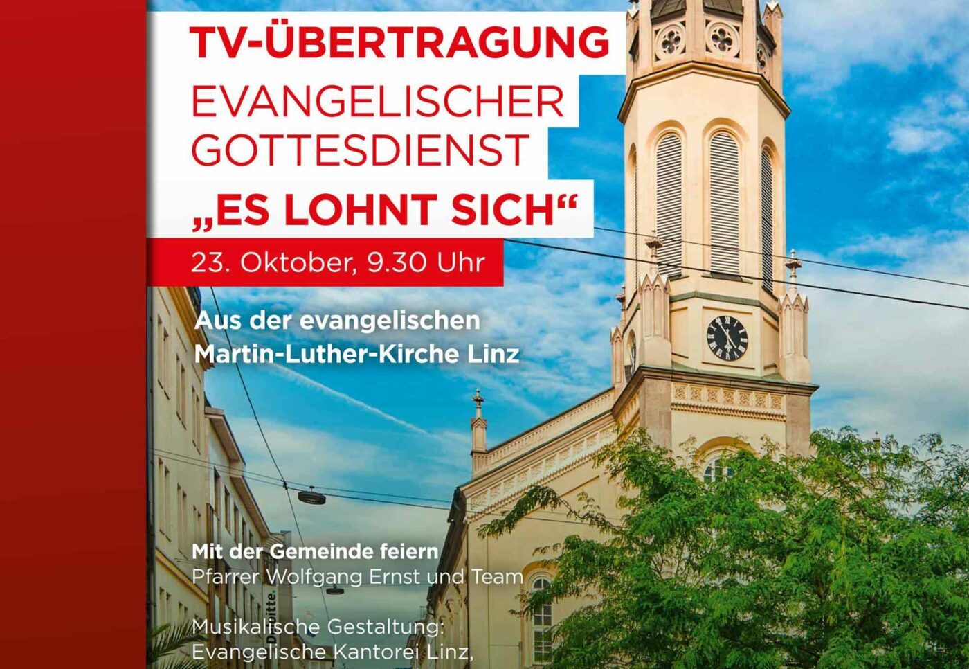 Aus der evangelischen Martin-Luther-Kirche in Linz kommt der diesjährige TV-Gottesdienst zum Reformationsfest. (Grafik: ORF)