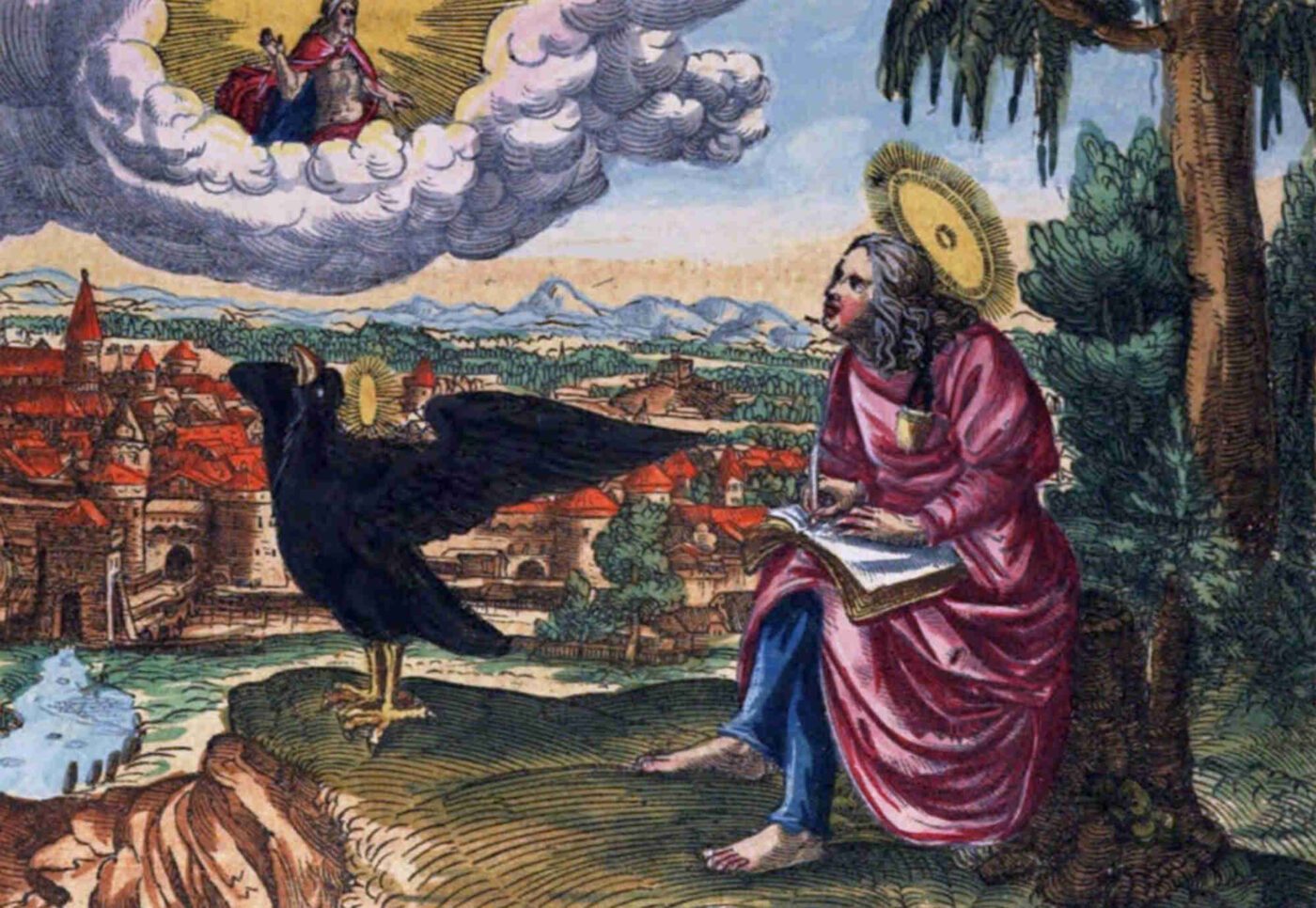 Lukas Cranachs Darstellung des Evangelisten Johannes in der Lutherbibel von 1545. Der Adler ist eines der vier geflügelten Wesen, die den Evangelisten als Symbol der göttlichen Macht zugeordnet sind. (Foto: Österreichische Nationalbibliothek)